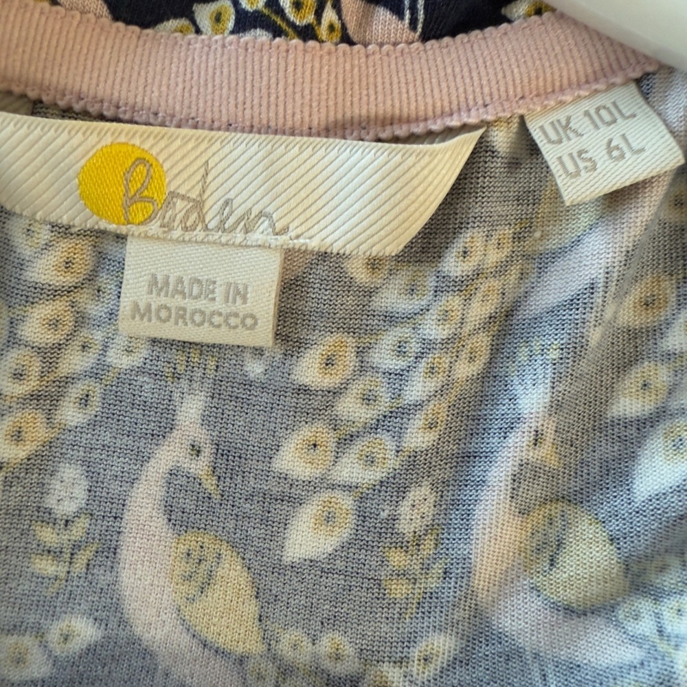 Boden Navy Peacock Print Lenzing Ecovero Jersey Dress US 6L UK 10L D0112 - Picture 3 of 5